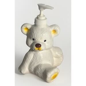 Vintage White Teddy Bear Soap Lotion Dispenser Pump Kids Bathroom Nursery